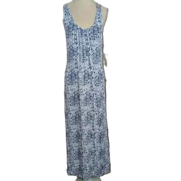 En Crème Blockprint Maxi Dress Boho Coastal Cowgirl Grandma Viscose Hippie India - Picture 1 of 10